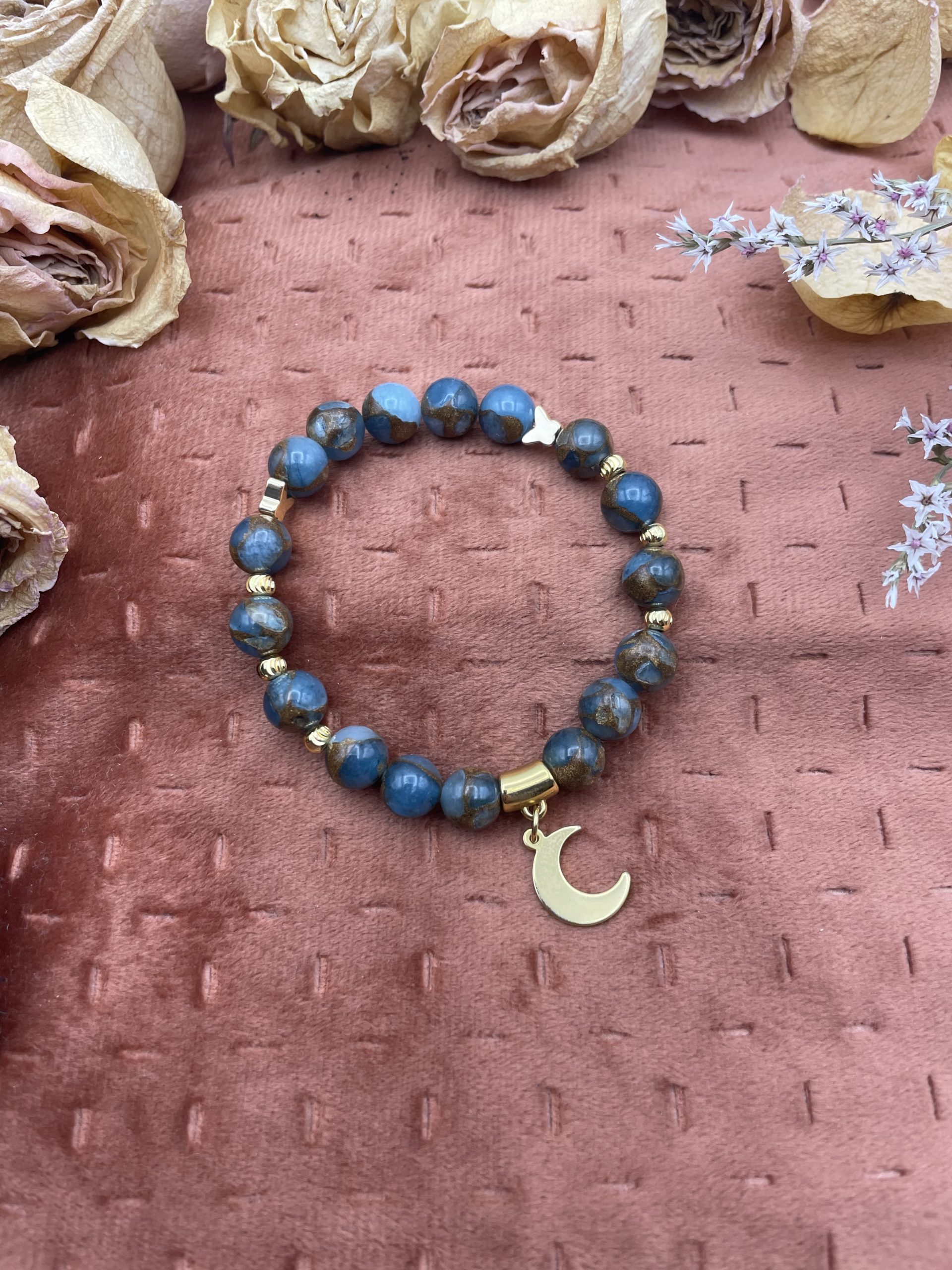 Bracelet en pierres naturelles - Jaspe bleue