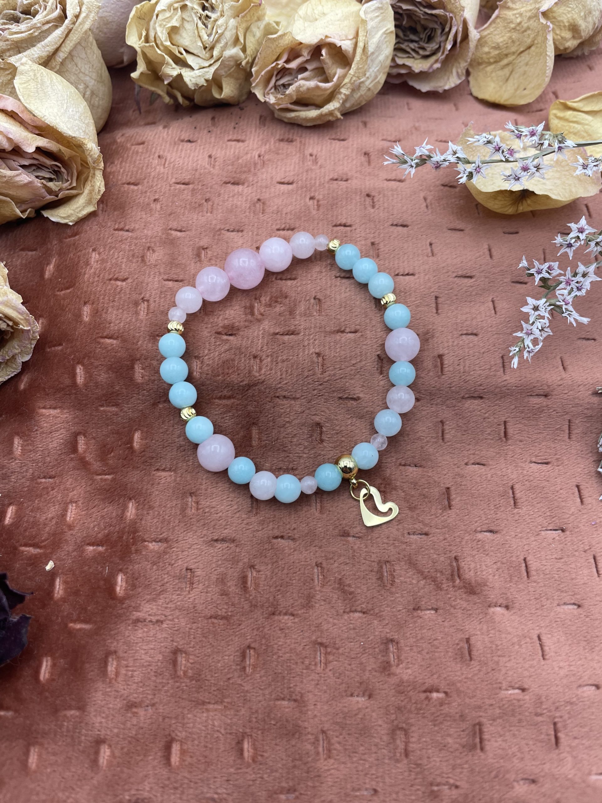 Bracelet en pierres naturelles - Quartz rose / Jade