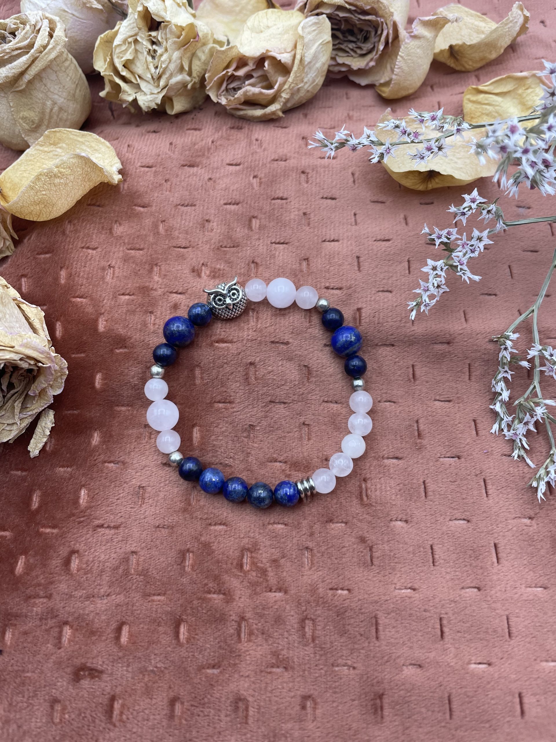Bracelet en pierres naturelles - Quartz rose / Lapis Lazuli