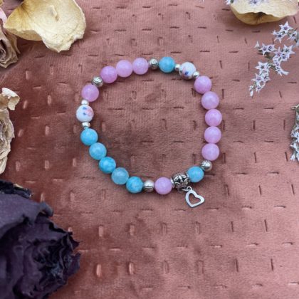 Bracelet en pierres naturelles - Jade rose / bleue