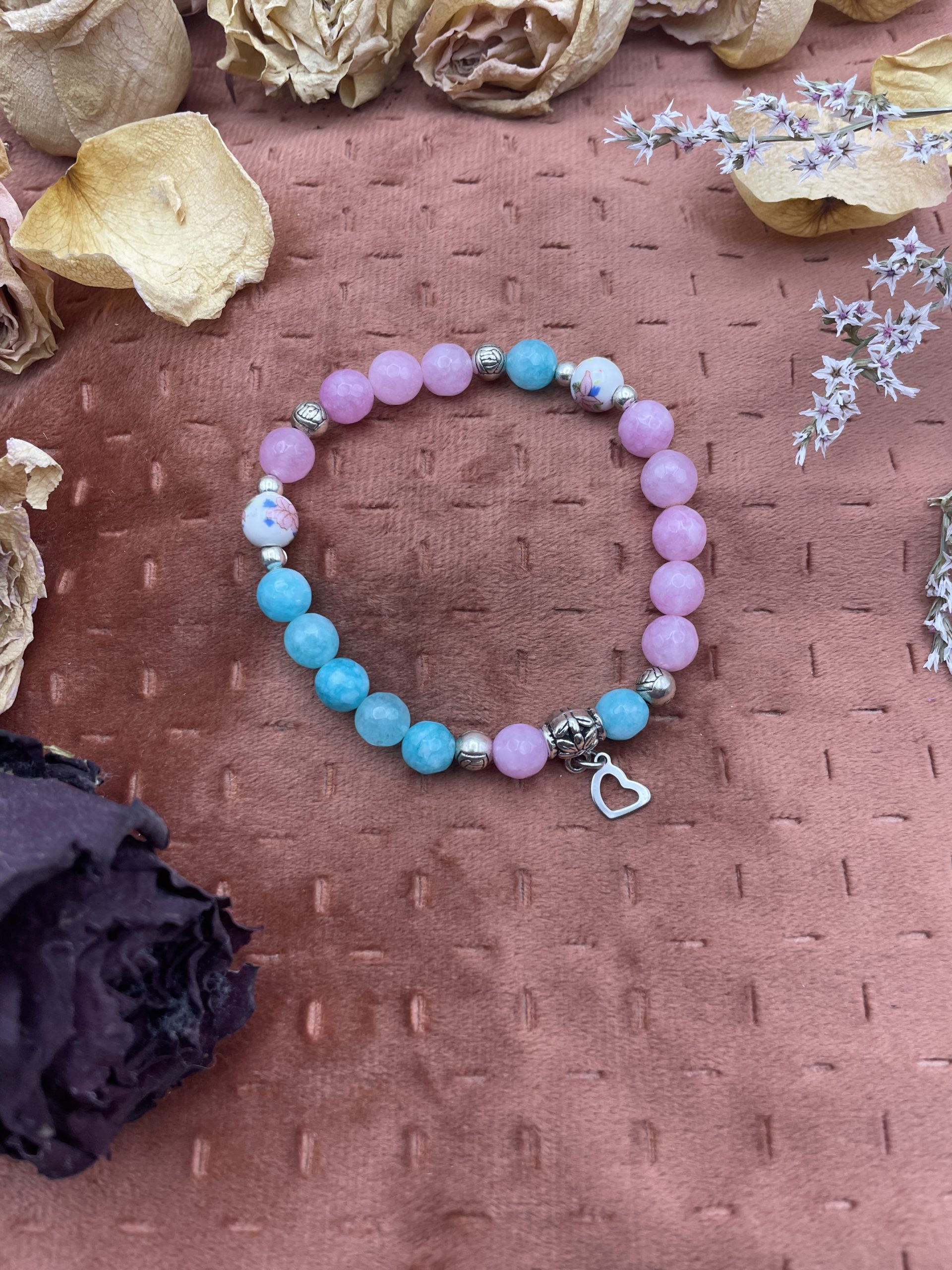 Bracelet en pierres naturelles - Jade rose / bleue