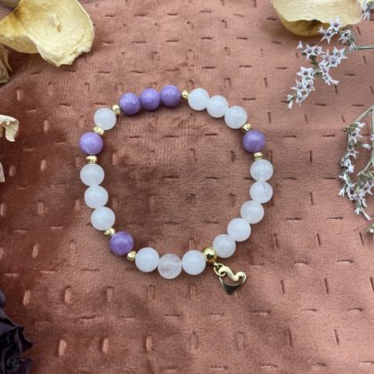 Bracelet en pierres naturelles - Jade blanche / violette