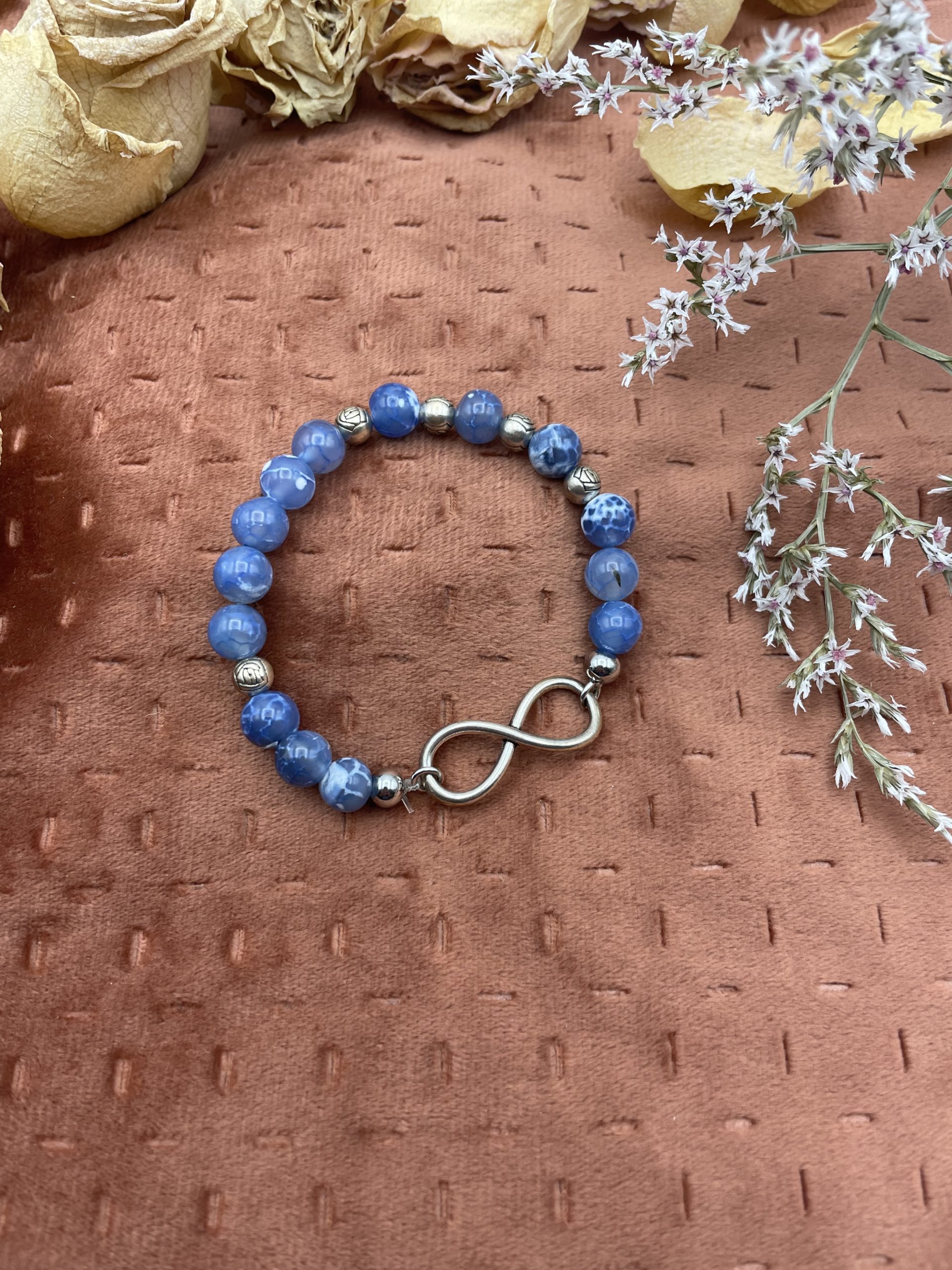 Bracelet en pierres naturelles - Agate rayée bleue
