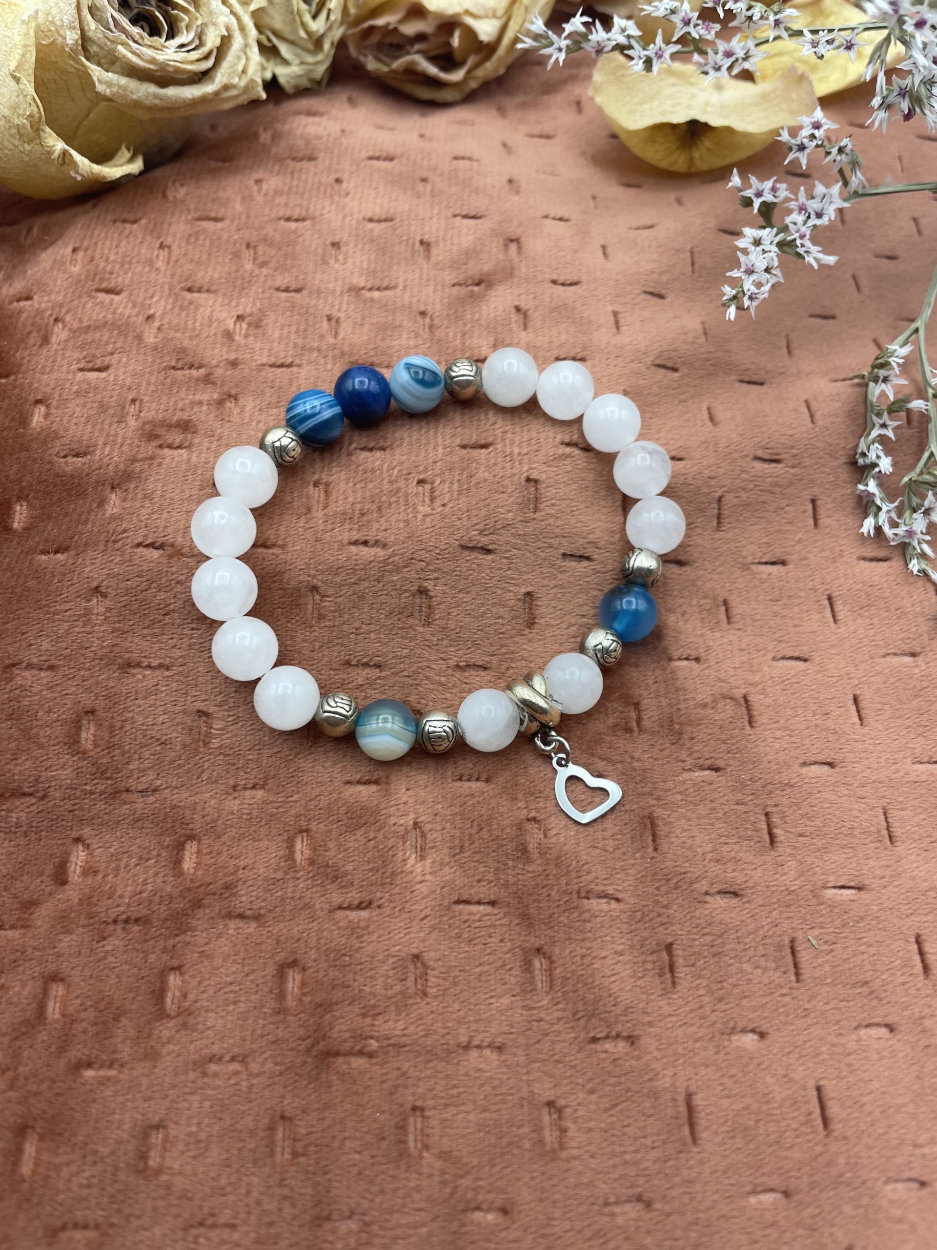 Bracelet en pierres naturelles - Jade blanche / Agate